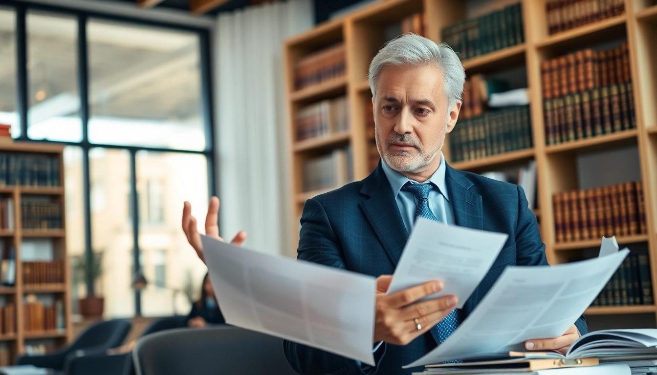 Engaging divorce lawyer guiding a client through legal matters in an inviting office.