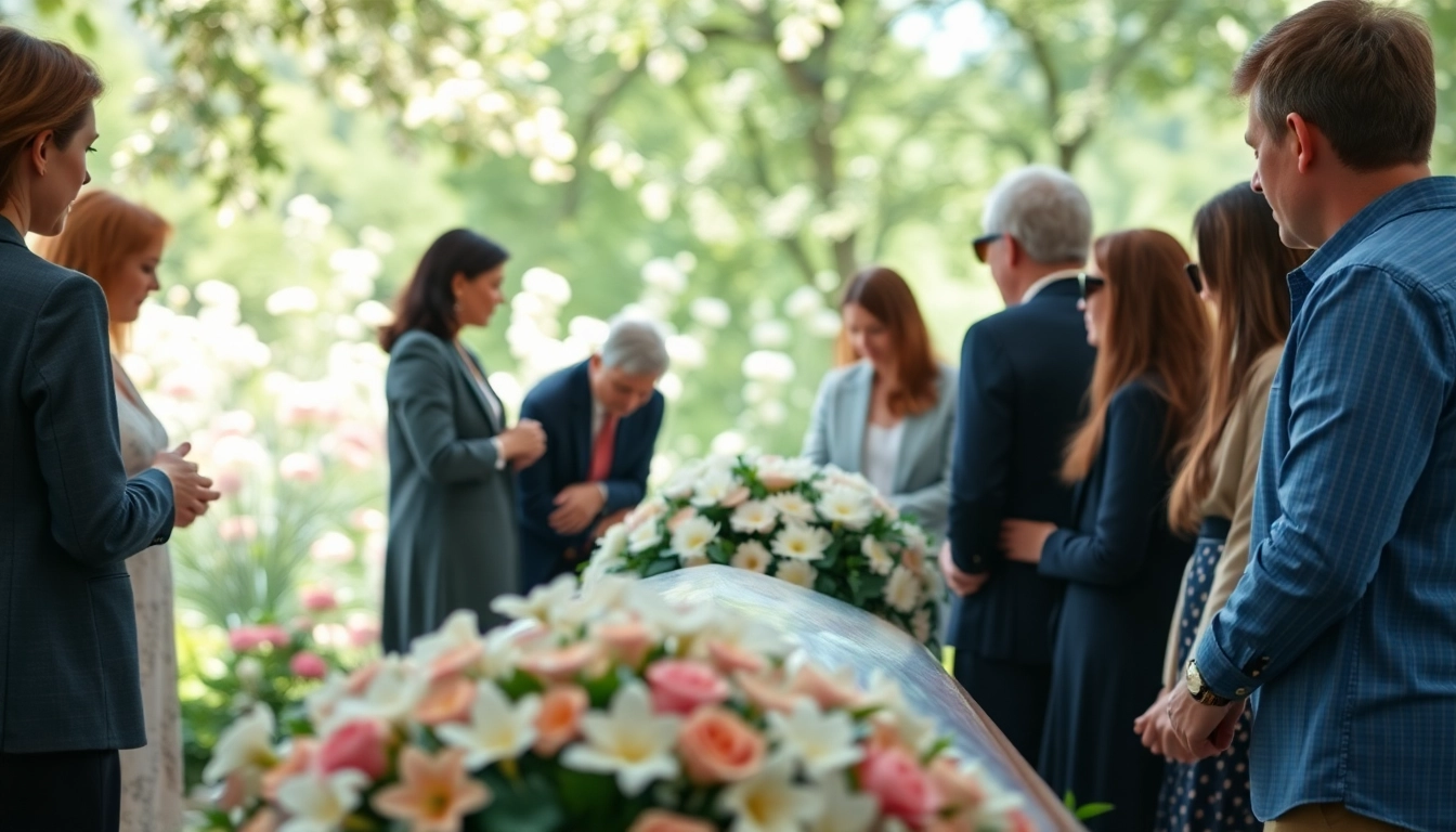 Sahrana u mirnom okruženju sa porodicom i prijateljima tokom ceremonije.