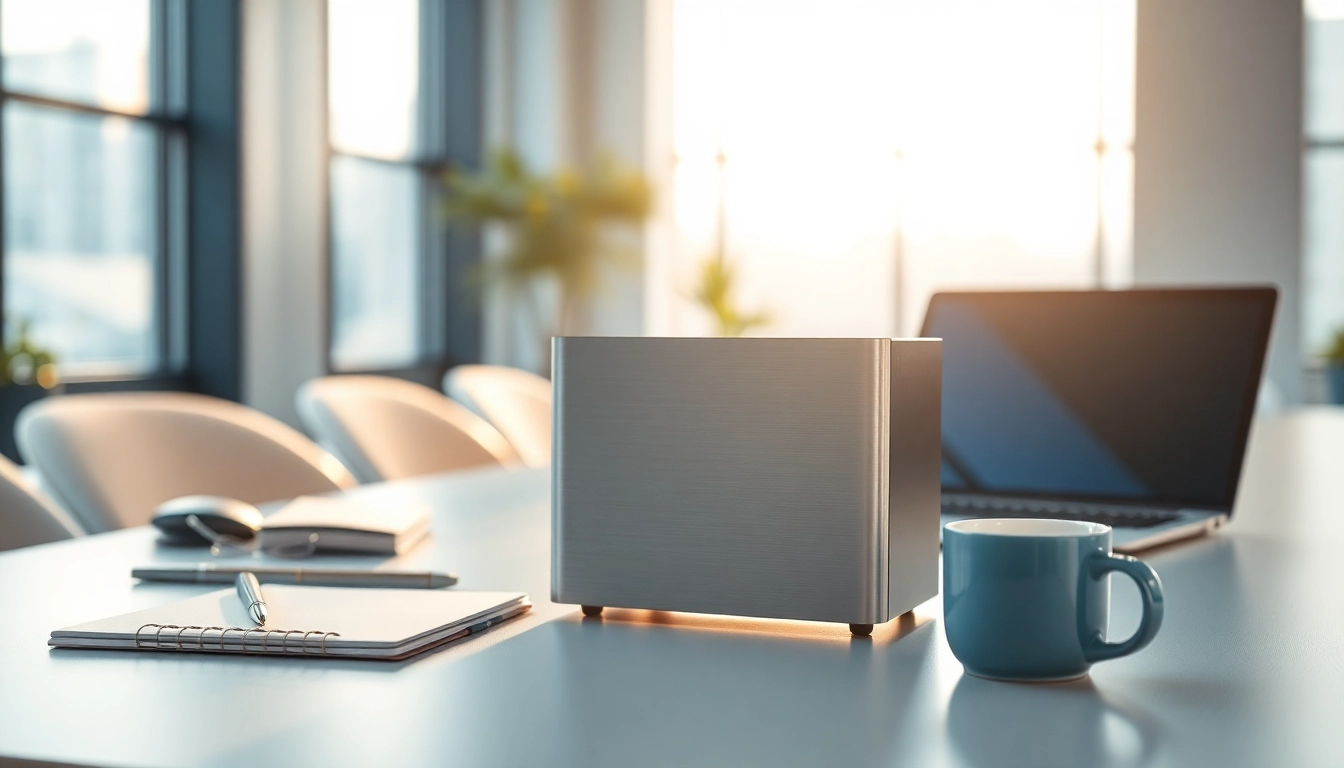 Showcasing the das 142 device in a modern office setting with innovative design features.
