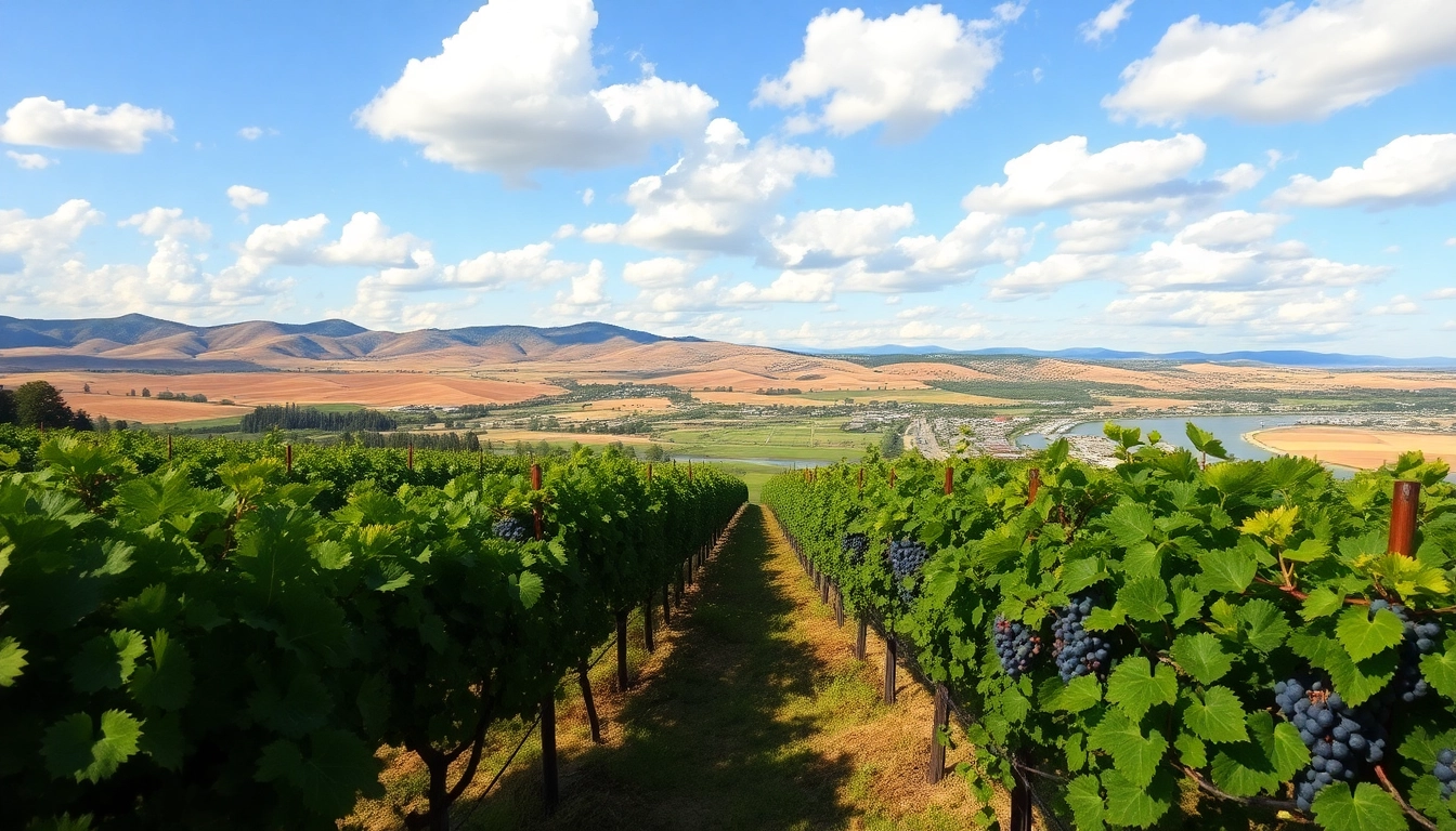 Carksburg CA vineyards along the Sacramento River with scenic rolling hills and clear sky.