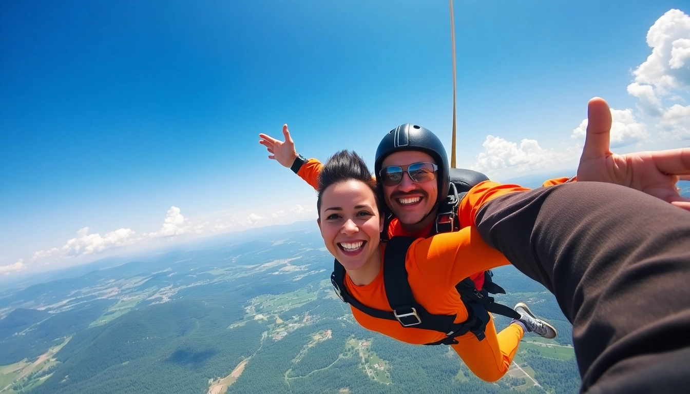 Skok s padalom v tandemu med adrenalinskim prostim padom nad slikovito pokrajino Slovenije.