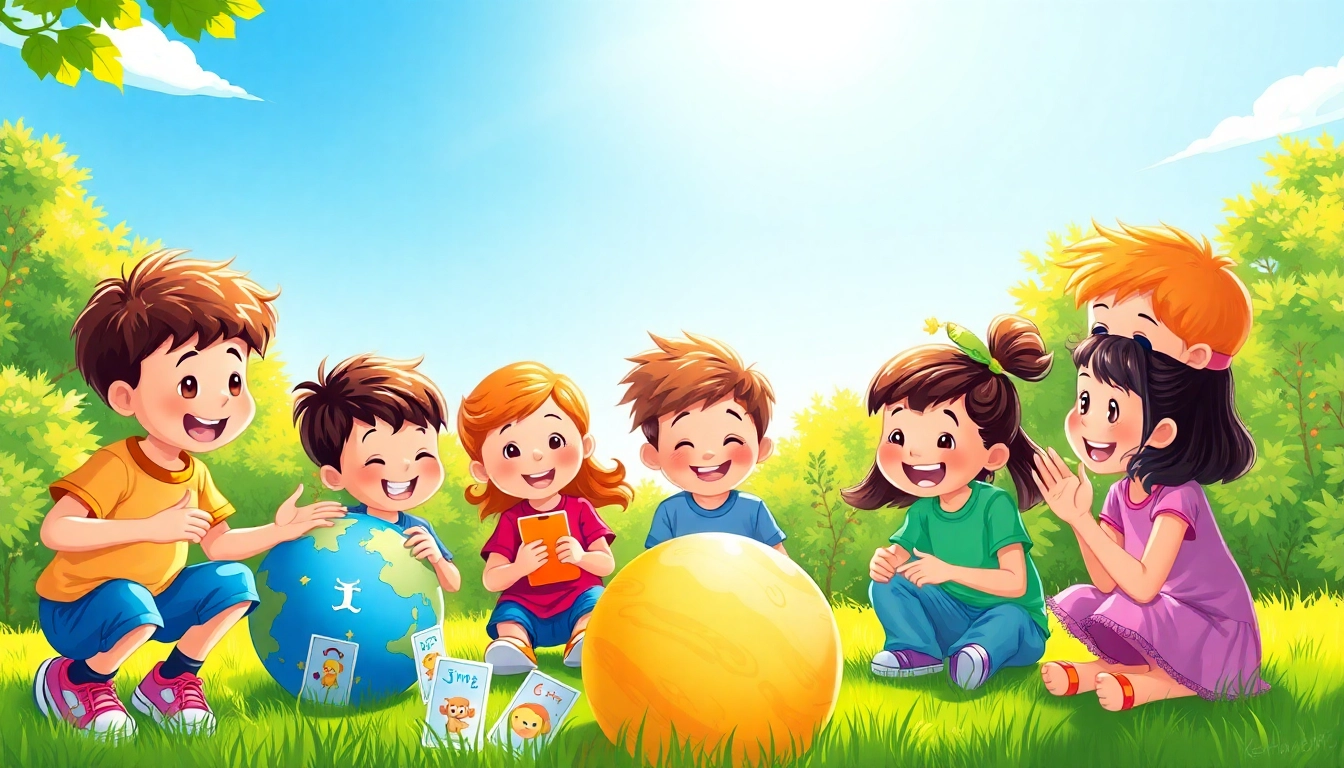 Children engaging with Kinderhoroskop in a sunny park setting filled with joy.