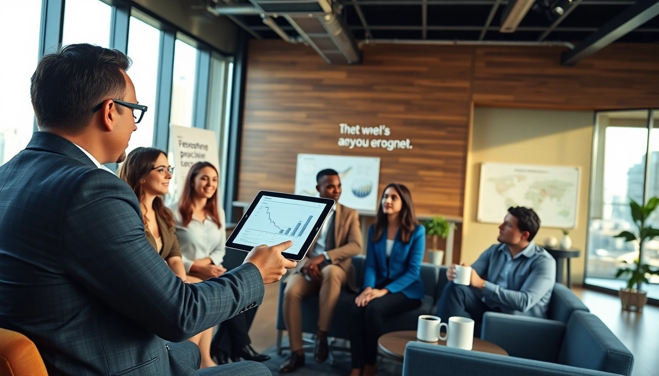 Business coach los Angeles facilitating a dynamic discussion in a modern office setting.